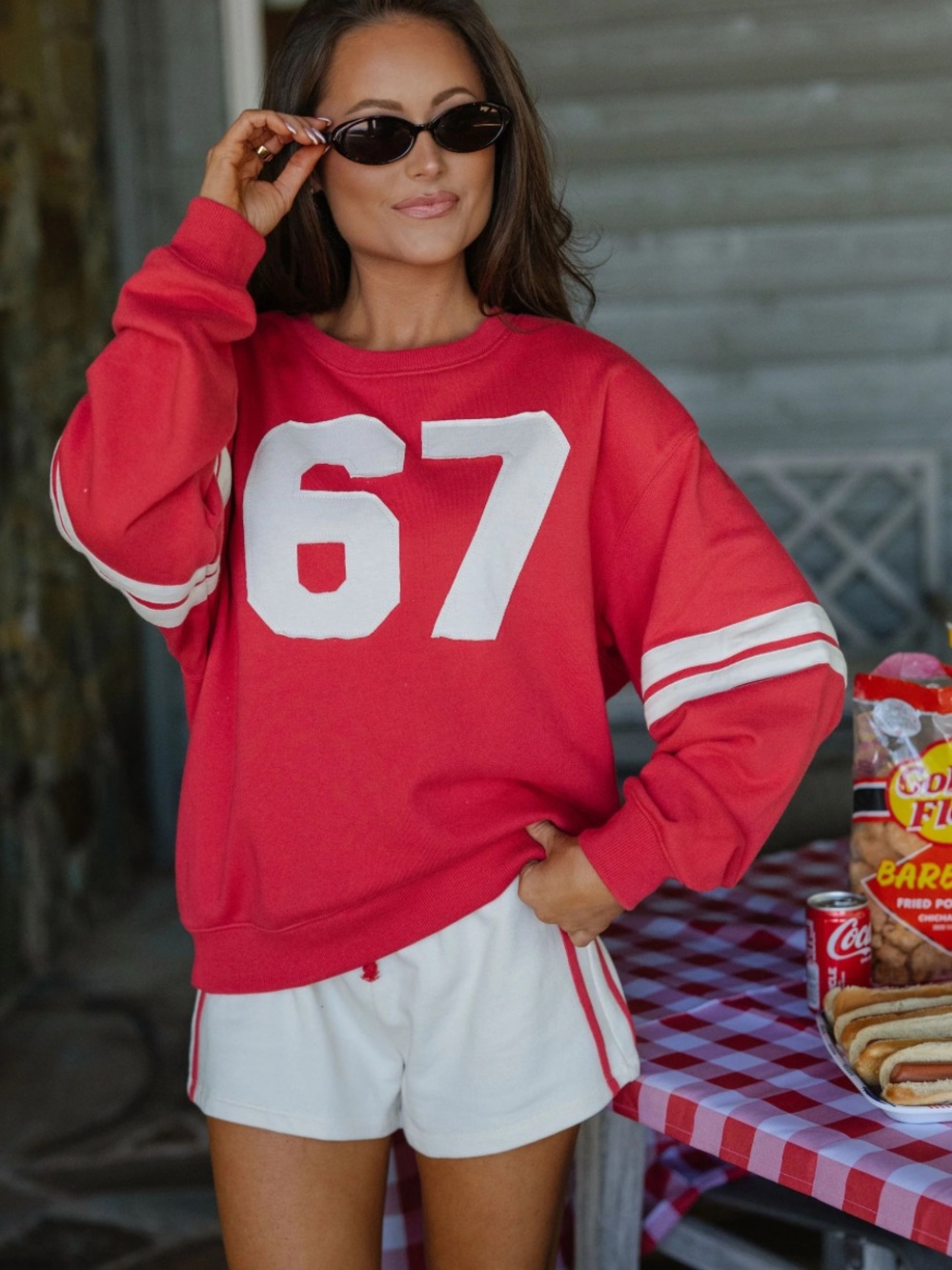 ✨NWT By Together Red Women's Crewneck Oversized Sweatshirt w/ White '67'